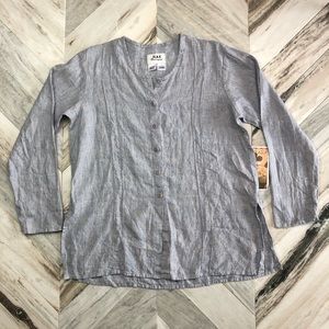 NWT FLAX Button Down Tunic Blouse Small Blue White
